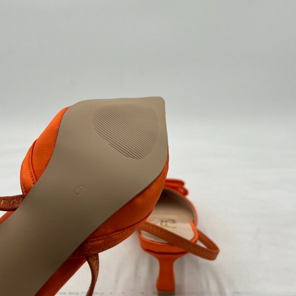 FSJ Orange Sexy Slingback Kitten Heel Bow Square Toe Dress Comfortable Shoes - Picture 5 of 7